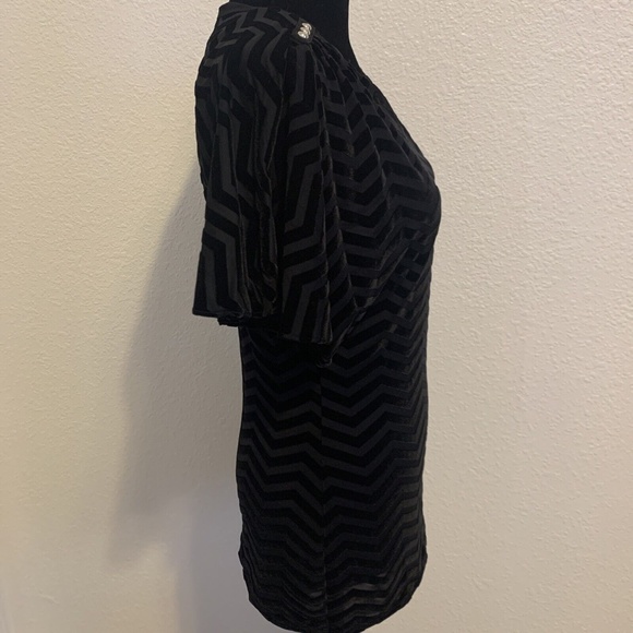 White House Black Market Black Velvet Striped Sheer Top Women's Size XS - Picture 4 of 9